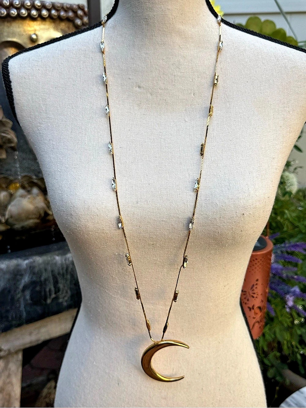 Saint Laurent Gold Crescent Moon Pendant Necklace